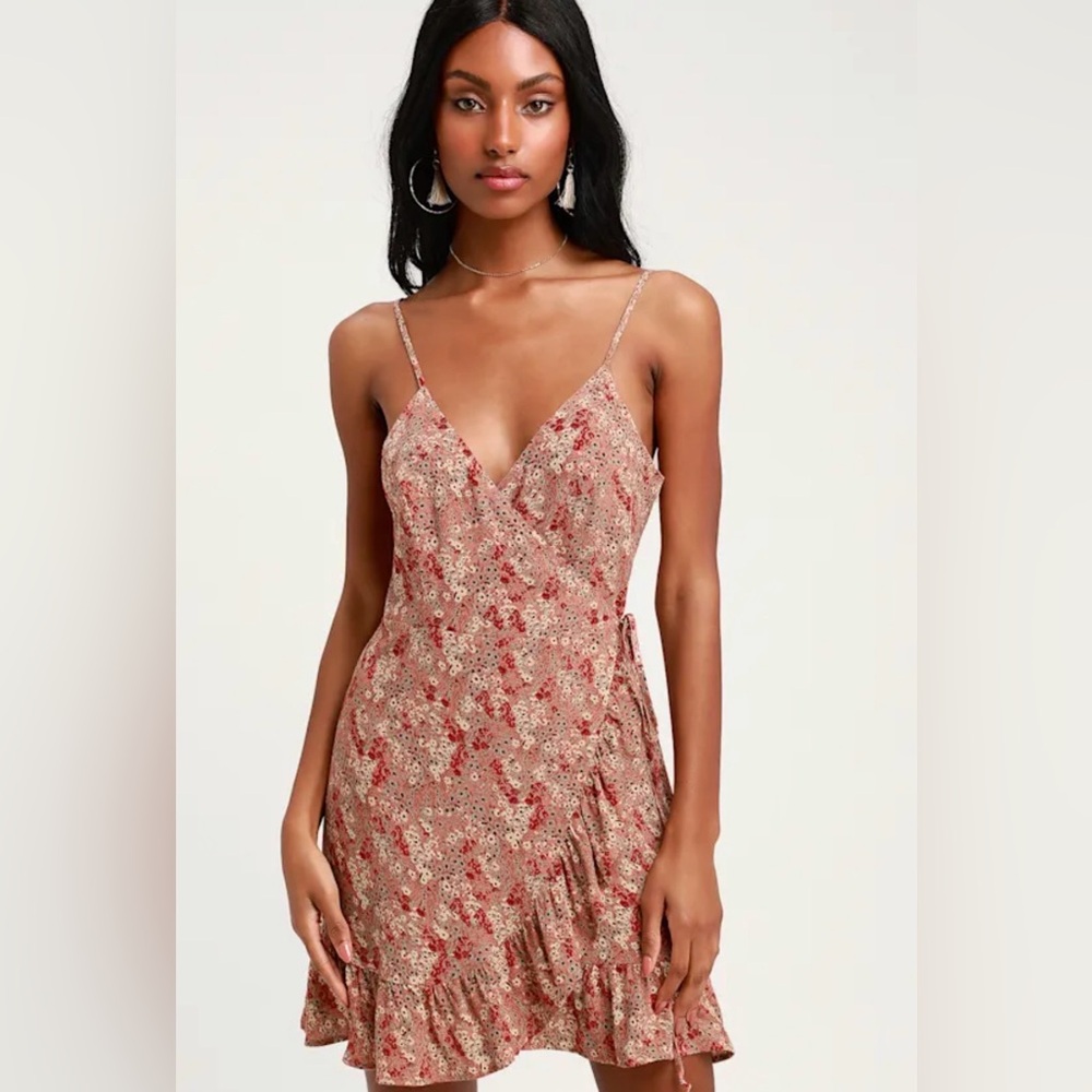 Free People Floral Wrap Mini Dress in Dusty Rose